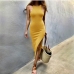 5Solid High Slit Sleeveless Maxi Dress