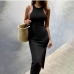 7Solid High Slit Sleeveless Maxi Dress