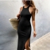 14Solid Sleeveless Skinny High Slit Maxi Dress