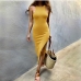 10Solid Sleeveless Skinny High Slit Maxi Dress