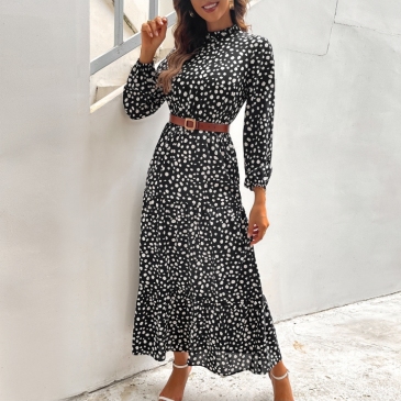 Spring Casual Polka Dot Long Sleeve Maxi Dresses