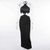 10Street Black Backless Hollow Out Halter Maxi Dress