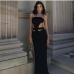 4Stylish Black Patchwork Strapless Maxi Party Dress