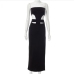 6Stylish Black Patchwork Strapless Maxi Party Dress