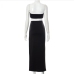 8Stylish Black Patchwork Strapless Maxi Party Dress