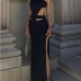 1Stylish Black Patchwork Strapless Maxi Party Dress