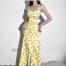 5Stylish Yellow Printed Sleeveless Maxi Dress Women