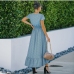 6Summer Chiffon Short Sleeve Ruffles Maxi Dresses