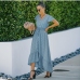 1Summer Chiffon Short Sleeve Ruffles Maxi Dresses