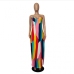 4Summer Color Block Spaghetti Strap Maxi Dresses