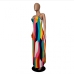 5Summer Color Block Spaghetti Strap Maxi Dresses