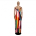 6Summer Color Block Spaghetti Strap Maxi Dresses