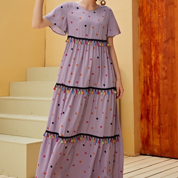 Summer Fashion Polka-dot Fringe Short Sleeve Dress