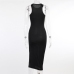 12Temperament Pure Color Crew Neck Slit Dresses