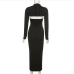 7Trendy Black Long Sleeve Two Piece Dress Set