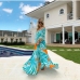 3Vacation Style Printing Chiffon Long Sleeve Maxi Dress