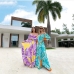 1Vacation Style Printing Chiffon Long Sleeve Maxi Dress