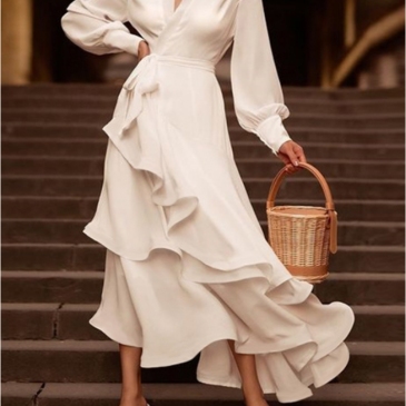 Vintage White Ruffles Long Sleeve Maxi Dress