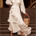 1Vintage White Ruffles Long Sleeve Maxi Dress