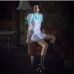 7 Contrast Color Patchwork Puff Sleeve Sheath Dress
