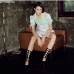 8 Contrast Color Patchwork Puff Sleeve Sheath Dress
