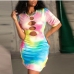 1 Sexy Hollowed Out Tie Dye Short Sleeve Dress
