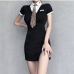 3 Sexy Patchwork Contrast Color Short Sleeve Dress