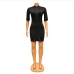 5Black Half Sleeve Zipper Front Bodycon Mini Dress