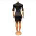 7Black Half Sleeve Zipper Front Bodycon Mini Dress