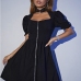 5Black Zipper Front Short Sleeve A Line Dress