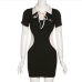 8Casual Contrast Color  Black Short Sleeve Short Dress