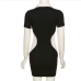 10Casual Contrast Color  Black Short Sleeve Short Dress