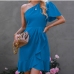 1Casual One Shoulder Short Sleeve Ruffles Dress