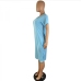 12Casual Plain Short Sleeve V Neck Midi Dress