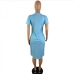 13Casual Plain Short Sleeve V Neck Midi Dress