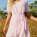 8Casual V Neck Chiffon Ruffles Short Sleeve Dress