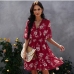 1Casual V Neck Print Chiffon Short Sleeve Dress 