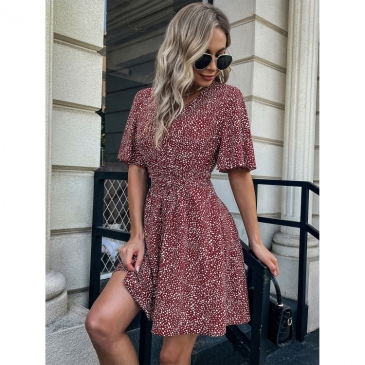 Casual V Neck Short Sleeve A-Line Dresses