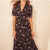 4Chiffon Print Short Sleeve Button Up Midi Dress