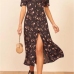 1Chiffon Print Short Sleeve Button Up Midi Dress