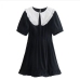 12Contrast Color Doll Collar Puff Sleeve Black Dress