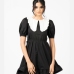 3Contrast Color Doll Collar Puff Sleeve Black Dress