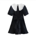8Contrast Color Doll Collar Puff Sleeve Black Dress
