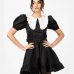1Contrast Color Doll Collar Puff Sleeve Black Dress