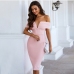 3Elegant Pink V Neck Bodycon Off Shoulder Dress