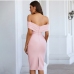 5Elegant Pink V Neck Bodycon Off Shoulder Dress