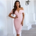 1Elegant Pink V Neck Bodycon Off Shoulder Dress