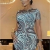 3Fashion Ripple Printed Short Sleeve Sheath Dress