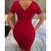 7Fashion Sexy Solid V-neck Short Sleeve Sling Dress