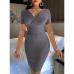 8Fashion Sexy Solid V-neck Short Sleeve Sling Dress